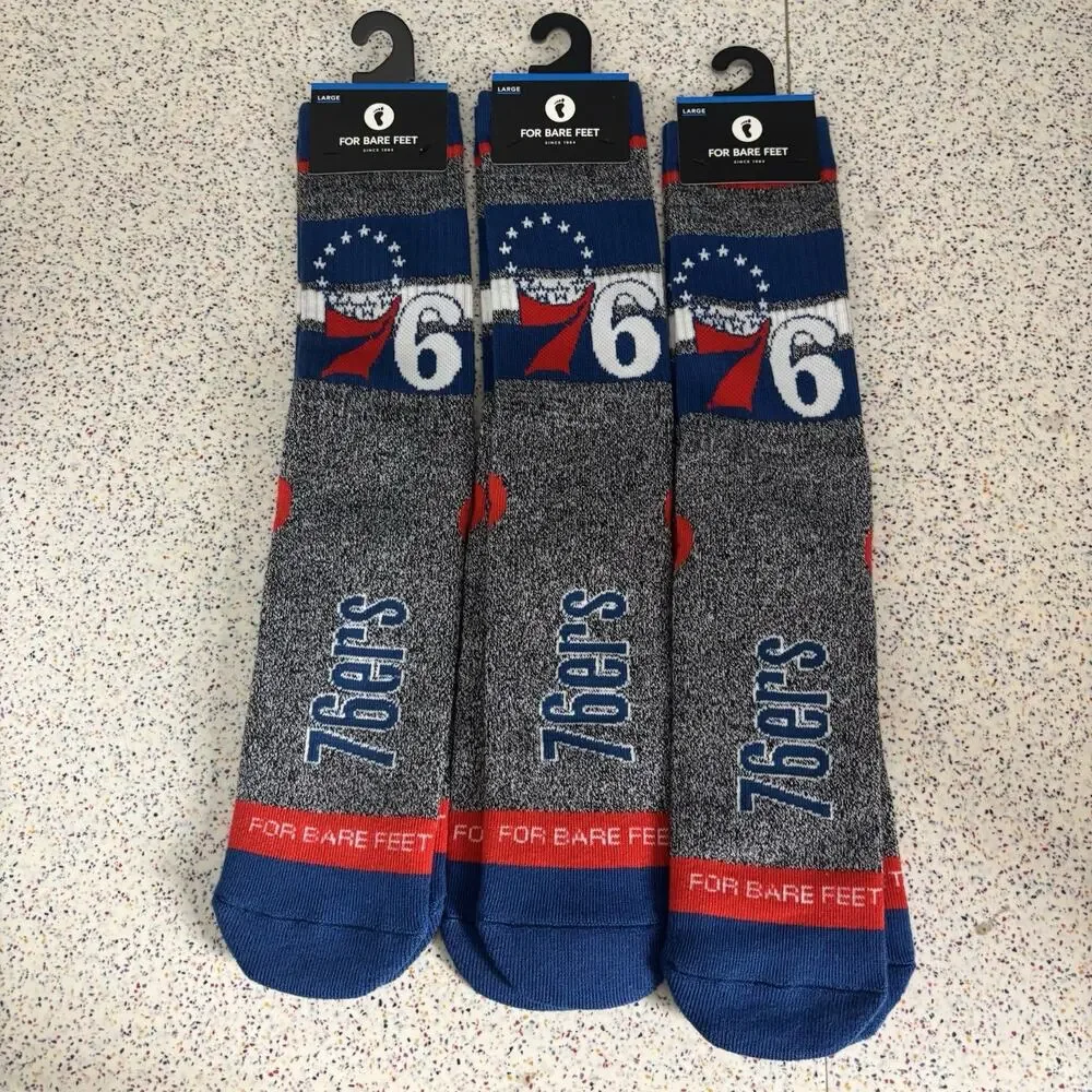 3-Pack Philadelphia 76er’s Spotlight Crew Socks Large Basketball NBA Sports Team